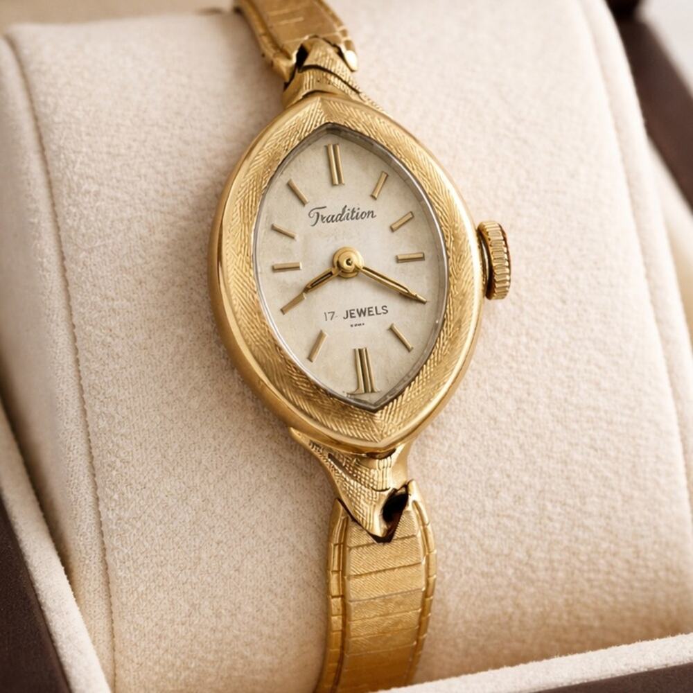 Vintage 1960s Tradition Swiss 14K Gold Watch 17 Jewels Hand-Wind Working Ladies - Picture 7 of 10